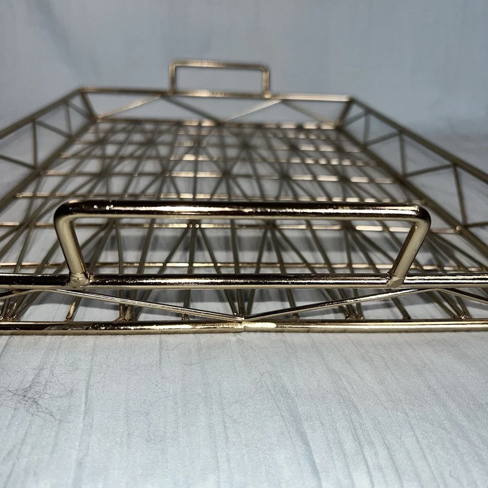 Brass Gold Tone Tabletop Diamond Pattern Tray Handles 19 X 13